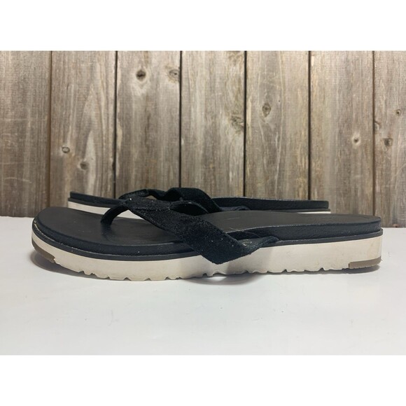 UGG Australia Womens Lorrie Flip Flop Sandals Black Suede Flat Heel Slip On 9 - Picture 4 of 7